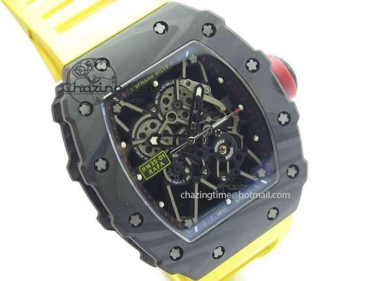 RM 035-01 Forged Carbon KVF Best Edition Black Skeleton Dial Red On Rubber Strap MIYOTA EasyMatch 9553