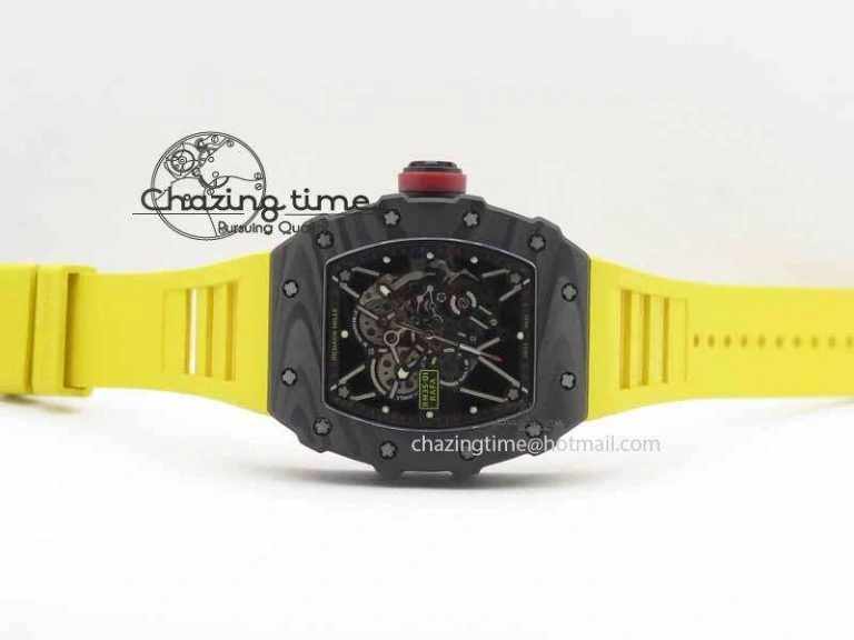 RM 035-01 Forged Carbon KVF Best Edition Black Skeleton Dial Red On Rubber Strap MIYOTA EasyMatch 9553