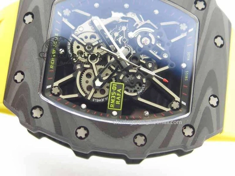 RM 035-01 Forged Carbon KVF Best Edition Black Skeleton Dial Red On Rubber Strap MIYOTA EasyMatch 9553