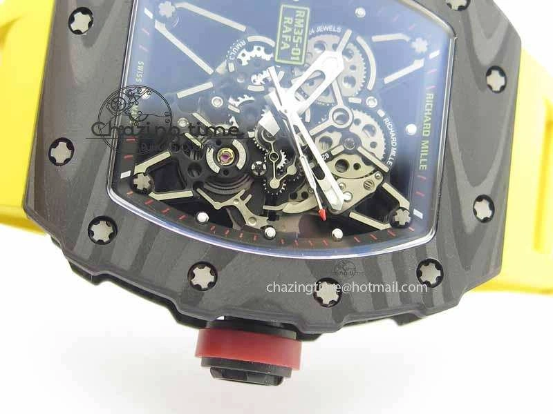 RM 035-01 Forged Carbon KVF Best Edition Black Skeleton Dial Red On Rubber Strap MIYOTA EasyMatch 9553