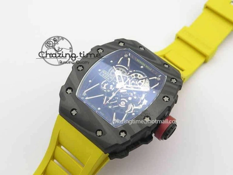 RM 035-01 Forged Carbon KVF Best Edition Black Skeleton Dial Red On Rubber Strap MIYOTA EasyMatch 9553
