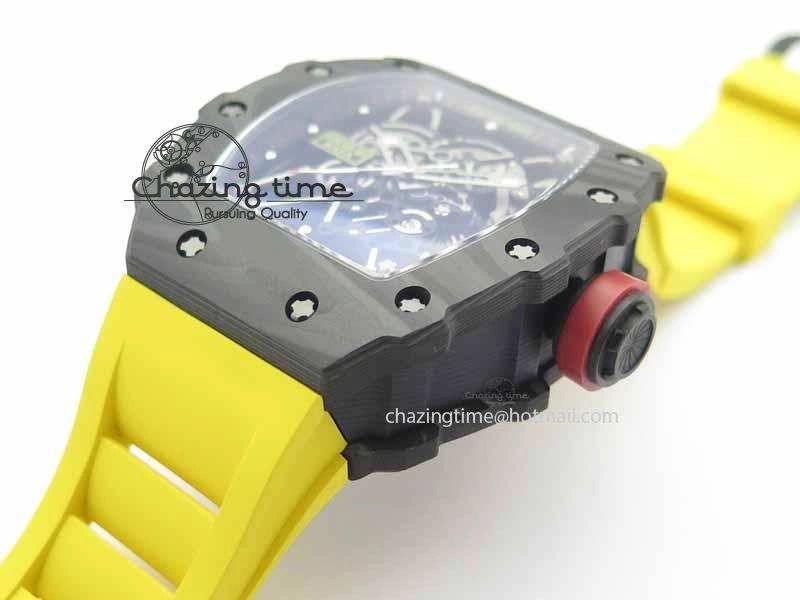 RM 035-01 Forged Carbon KVF Best Edition Black Skeleton Dial Red On Rubber Strap MIYOTA EasyMatch 9553
