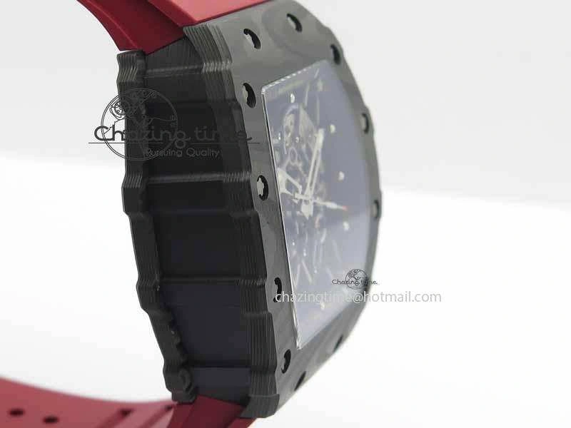 RM 035-01 Forged Carbon KVF Best Edition Black Skeleton Dial Red On Rubber Strap MIYOTA Lightweight 9554