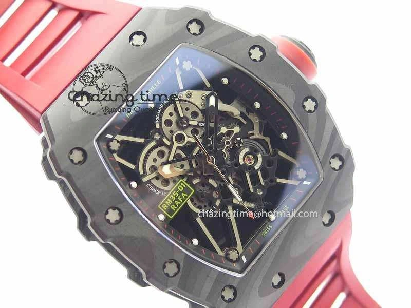 RM 035-01 Forged Carbon KVF Best Edition Black Skeleton Dial Red On Rubber Strap MIYOTA Lightweight 9554