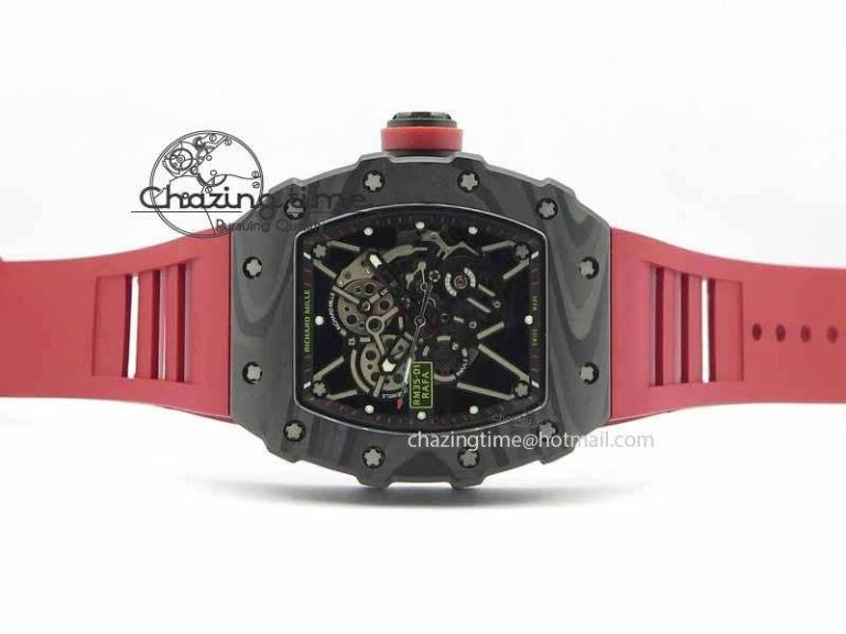 RM 035-01 Forged Carbon KVF Best Edition Black Skeleton Dial Red On Rubber Strap MIYOTA Lightweight 9554