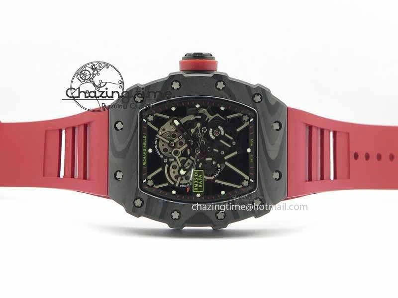 RM 035-01 Forged Carbon KVF Best Edition Black Skeleton Dial Red On Rubber Strap MIYOTA Lightweight 9554