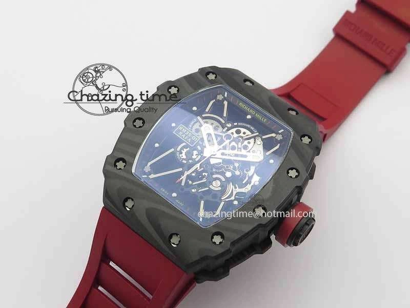 RM 035-01 Forged Carbon KVF Best Edition Black Skeleton Dial Red On Rubber Strap MIYOTA Lightweight 9554