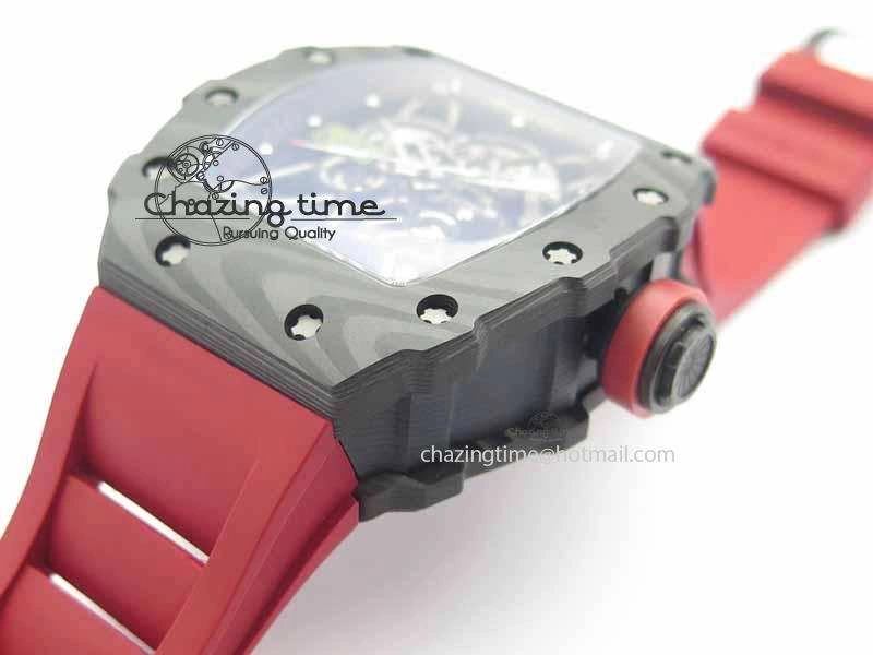 RM 035-01 Forged Carbon KVF Best Edition Black Skeleton Dial Red On Rubber Strap MIYOTA Lightweight 9554