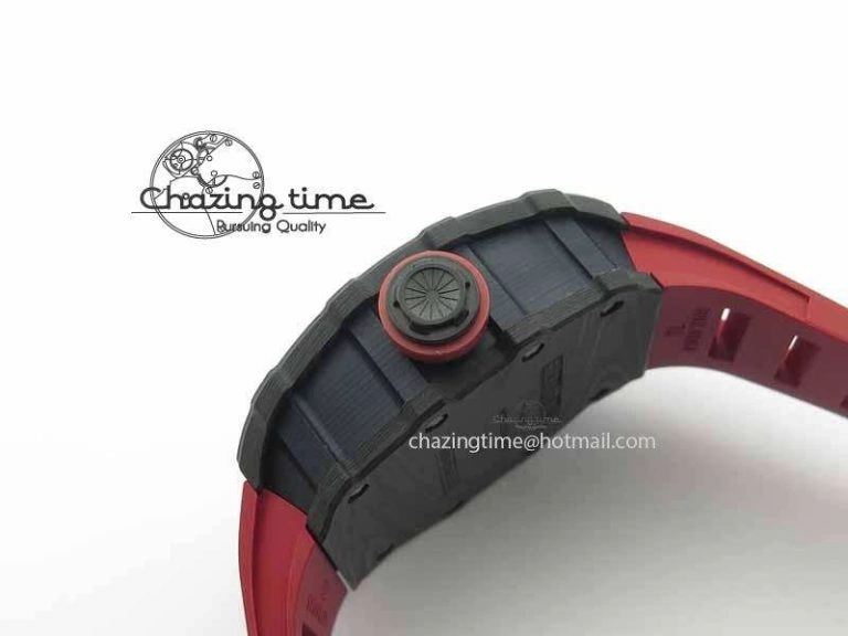 RM 035-01 Forged Carbon KVF Best Edition Black Skeleton Dial Red On Rubber Strap MIYOTA Lightweight 9554