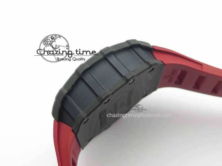 RM 035-01 Forged Carbon KVF Best Edition Black Skeleton Dial Red On Rubber Strap MIYOTA Lightweight 9554