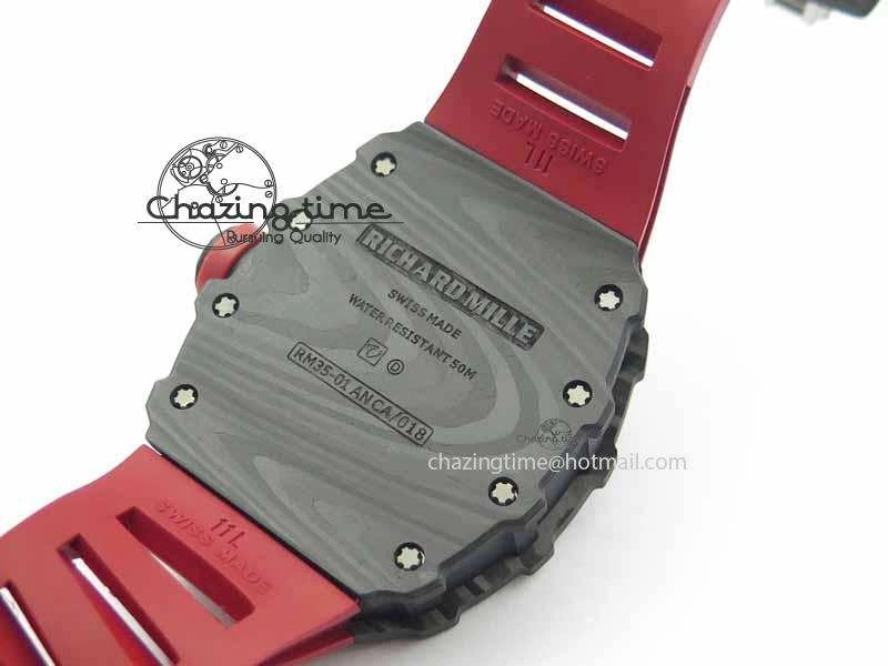 RM 035-01 Forged Carbon KVF Best Edition Black Skeleton Dial Red On Rubber Strap MIYOTA Lightweight 9554