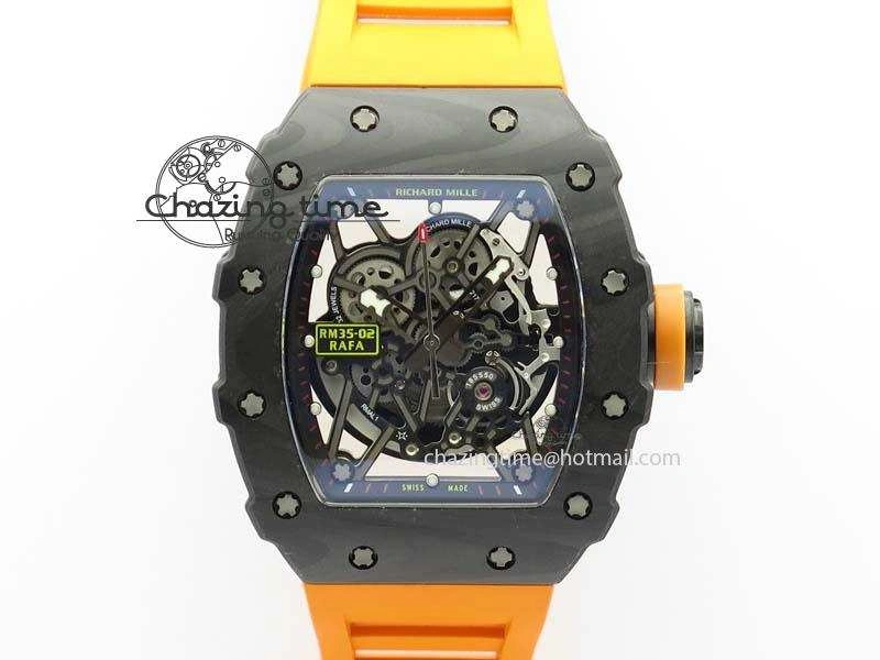 Original RM 035-02 Forged Carbon KVF Best Edition Black Inner Bezel Skeleton Dial On Orange Rubber Strap 5021