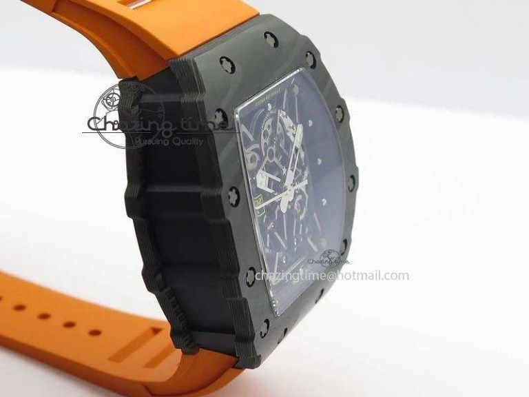 Original RM 035-02 Forged Carbon KVF Best Edition Black Inner Bezel Skeleton Dial On Orange Rubber Strap 5021