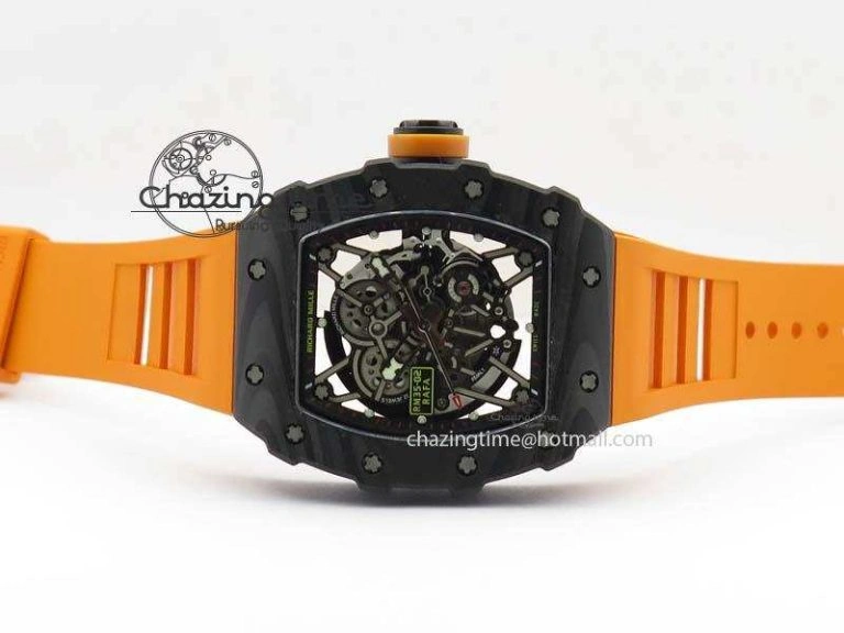 Original RM 035-02 Forged Carbon KVF Best Edition Black Inner Bezel Skeleton Dial On Orange Rubber Strap 5021