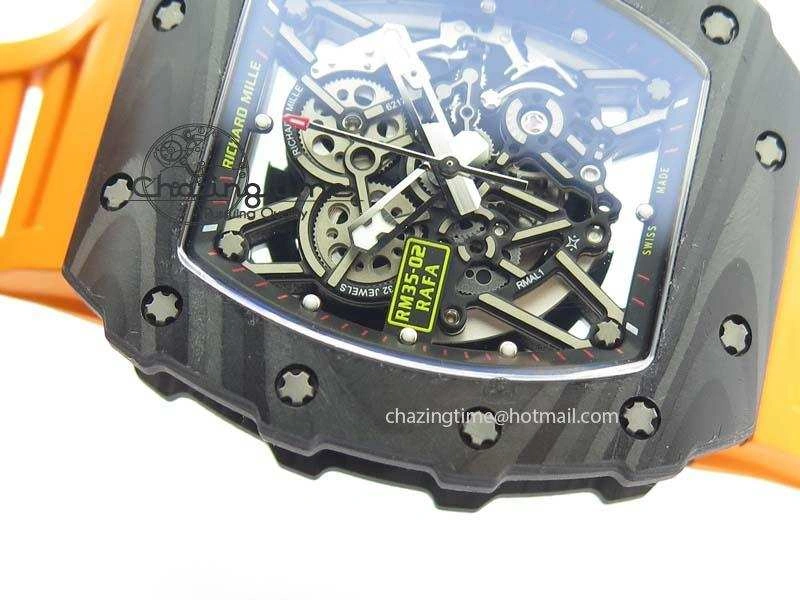 Original RM 035-02 Forged Carbon KVF Best Edition Black Inner Bezel Skeleton Dial On Orange Rubber Strap 5021