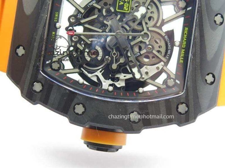Original RM 035-02 Forged Carbon KVF Best Edition Black Inner Bezel Skeleton Dial On Orange Rubber Strap 5021