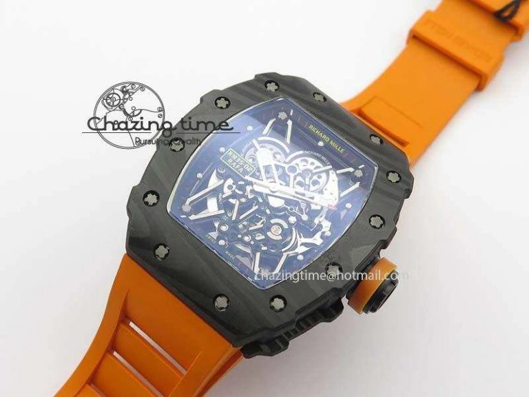 Original RM 035-02 Forged Carbon KVF Best Edition Black Inner Bezel Skeleton Dial On Orange Rubber Strap 5021