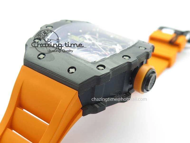 Original RM 035-02 Forged Carbon KVF Best Edition Black Inner Bezel Skeleton Dial On Orange Rubber Strap 5021
