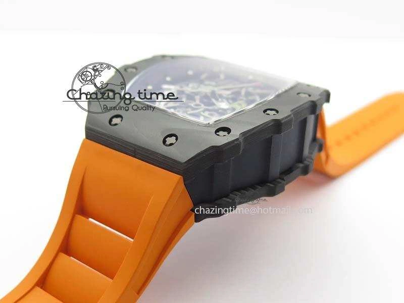 Original RM 035-02 Forged Carbon KVF Best Edition Black Inner Bezel Skeleton Dial On Orange Rubber Strap 5021
