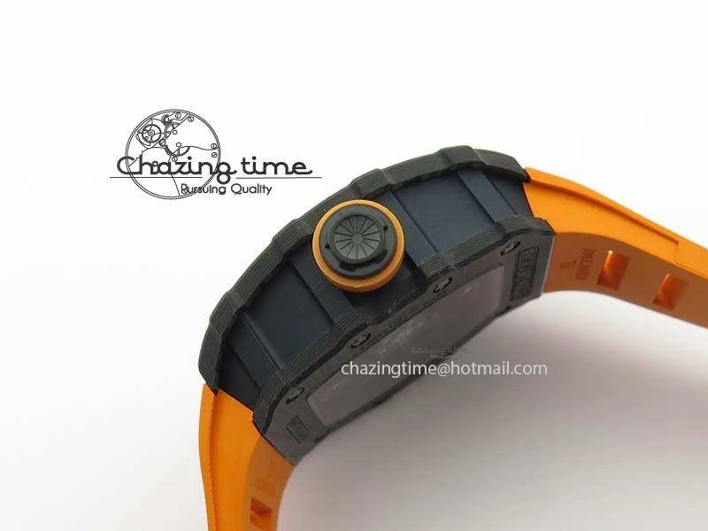 Original RM 035-02 Forged Carbon KVF Best Edition Black Inner Bezel Skeleton Dial On Orange Rubber Strap 5021