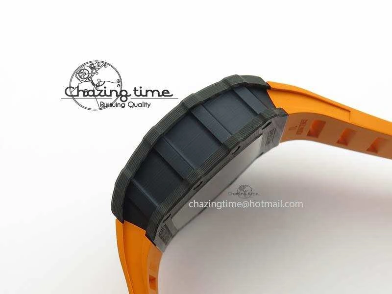Original RM 035-02 Forged Carbon KVF Best Edition Black Inner Bezel Skeleton Dial On Orange Rubber Strap 5021