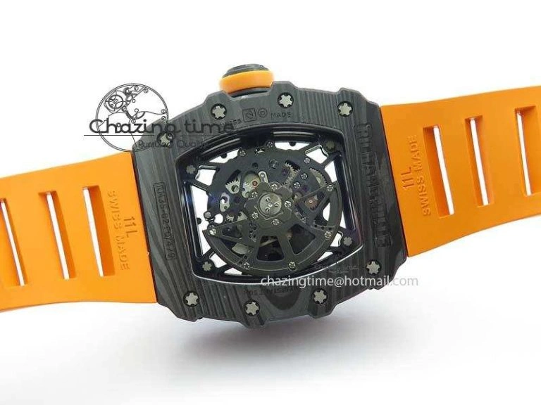 Original RM 035-02 Forged Carbon KVF Best Edition Black Inner Bezel Skeleton Dial On Orange Rubber Strap 5021