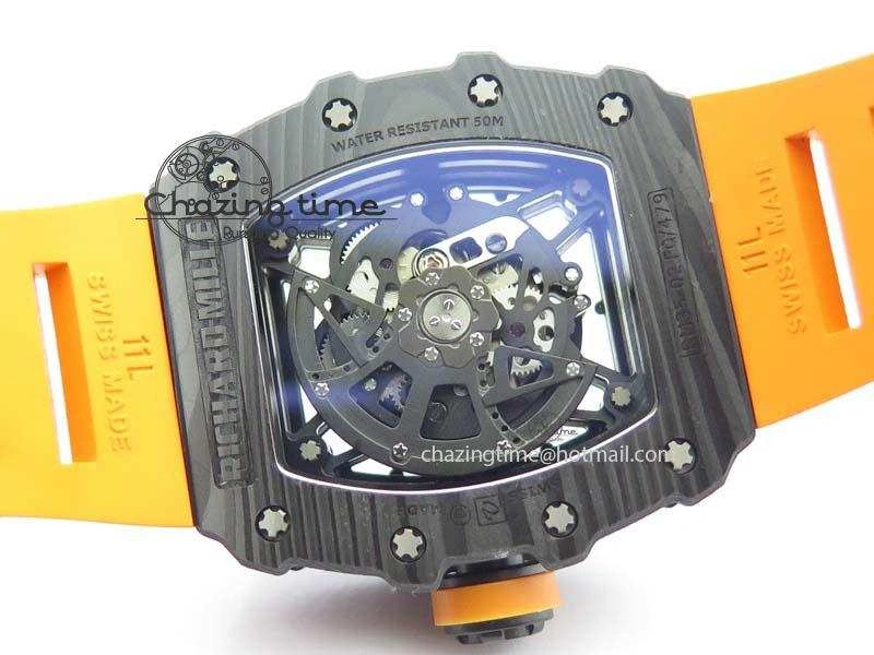 Original RM 035-02 Forged Carbon KVF Best Edition Black Inner Bezel Skeleton Dial On Orange Rubber Strap 5021