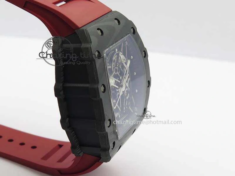 BestValue RM 035-02 Forged Carbon KVF Best Edition Black Inner Bezel Skeleton Dial On Red Rubber Strap 5019