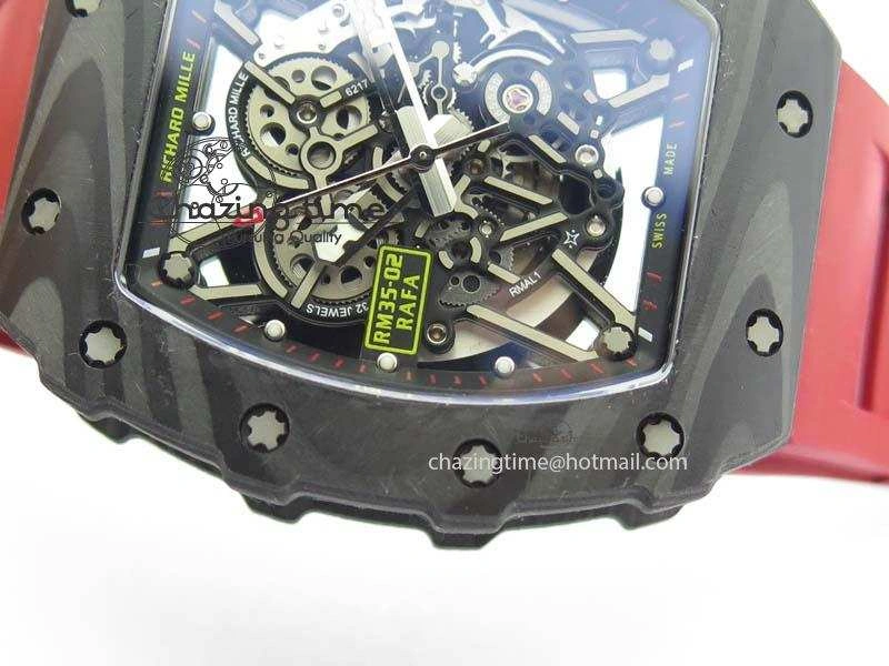 BestValue RM 035-02 Forged Carbon KVF Best Edition Black Inner Bezel Skeleton Dial On Red Rubber Strap 5019