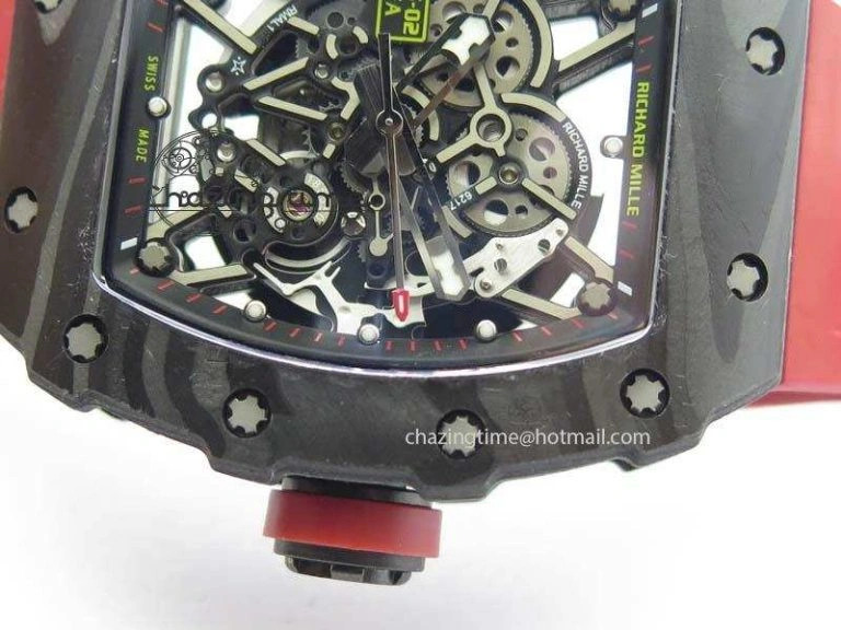 BestValue RM 035-02 Forged Carbon KVF Best Edition Black Inner Bezel Skeleton Dial On Red Rubber Strap 5019