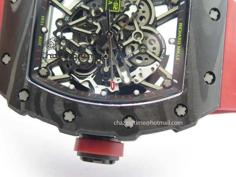 BestValue RM 035-02 Forged Carbon KVF Best Edition Black Inner Bezel Skeleton Dial On Red Rubber Strap 5019