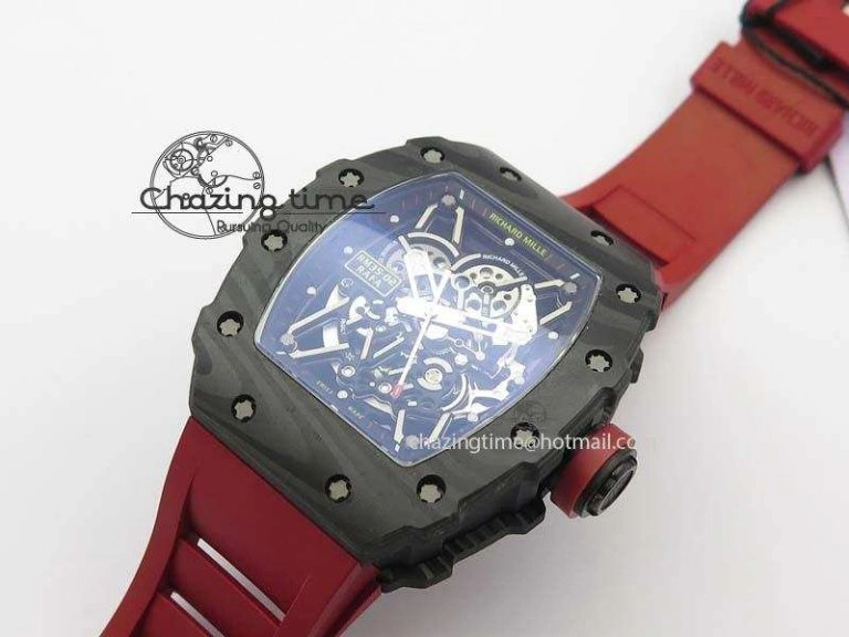 BestValue RM 035-02 Forged Carbon KVF Best Edition Black Inner Bezel Skeleton Dial On Red Rubber Strap 5019