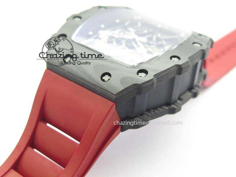 BestValue RM 035-02 Forged Carbon KVF Best Edition Black Inner Bezel Skeleton Dial On Red Rubber Strap 5019