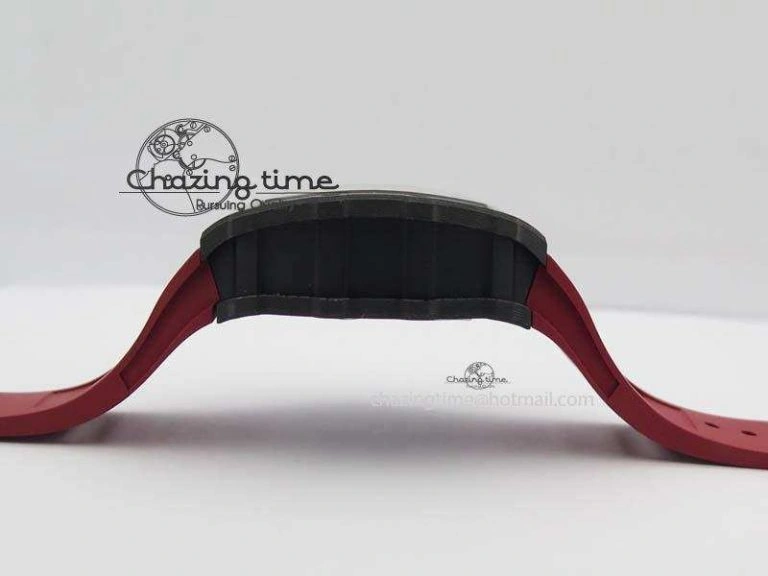 BestValue RM 035-02 Forged Carbon KVF Best Edition Black Inner Bezel Skeleton Dial On Red Rubber Strap 5019