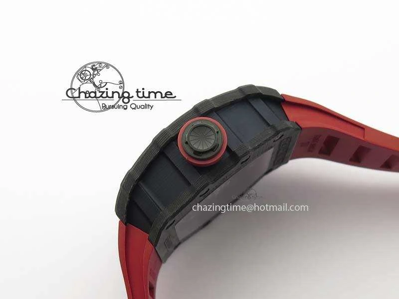 BestValue RM 035-02 Forged Carbon KVF Best Edition Black Inner Bezel Skeleton Dial On Red Rubber Strap 5019