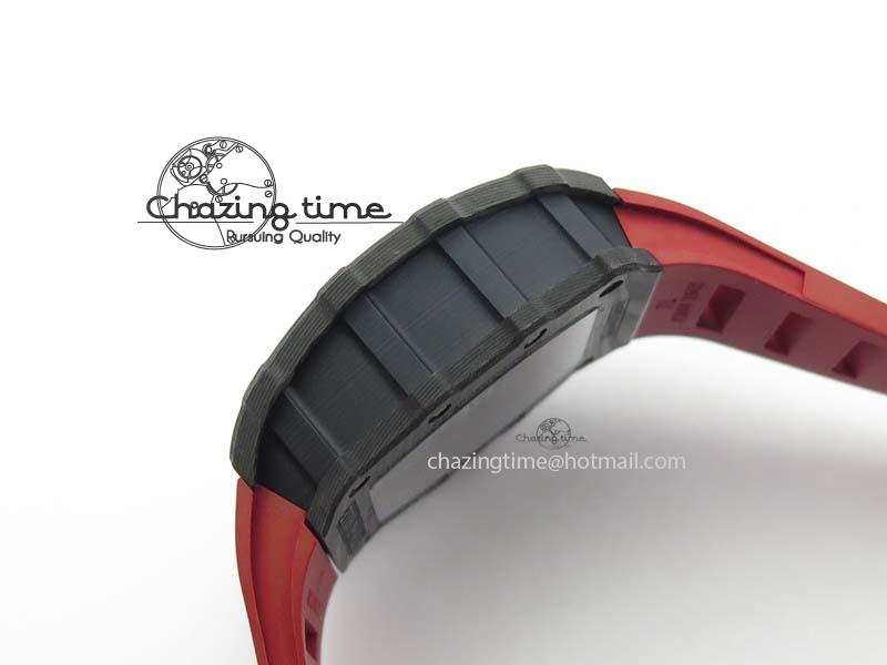 BestValue RM 035-02 Forged Carbon KVF Best Edition Black Inner Bezel Skeleton Dial On Red Rubber Strap 5019