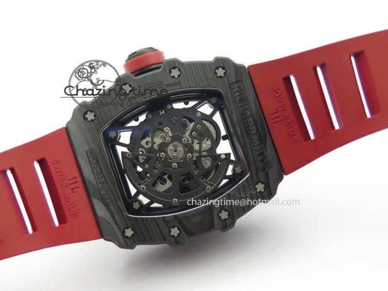BestValue RM 035-02 Forged Carbon KVF Best Edition Black Inner Bezel Skeleton Dial On Red Rubber Strap 5019