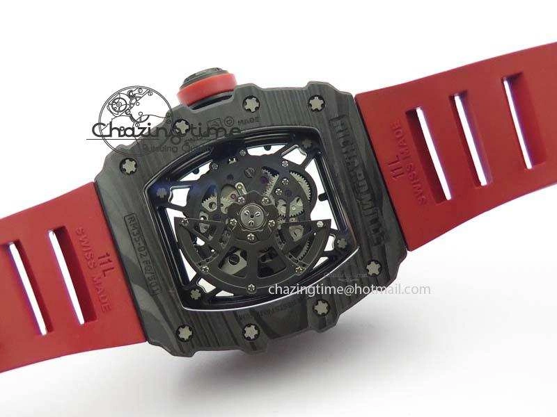 BestValue RM 035-02 Forged Carbon KVF Best Edition Black Inner Bezel Skeleton Dial On Red Rubber Strap 5019