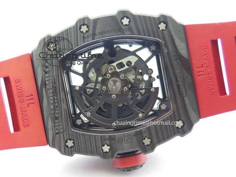 BestValue RM 035-02 Forged Carbon KVF Best Edition Black Inner Bezel Skeleton Dial On Red Rubber Strap 5019