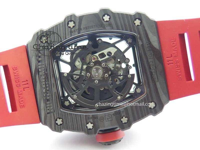 BestValue RM 035-02 Forged Carbon KVF Best Edition Black Inner Bezel Skeleton Dial On Red Rubber Strap 5019