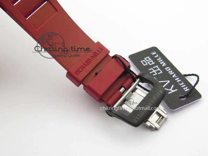 BestValue RM 035-02 Forged Carbon KVF Best Edition Black Inner Bezel Skeleton Dial On Red Rubber Strap 5019