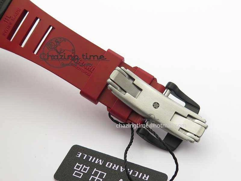 BestValue RM 035-02 Forged Carbon KVF Best Edition Black Inner Bezel Skeleton Dial On Red Rubber Strap 5019