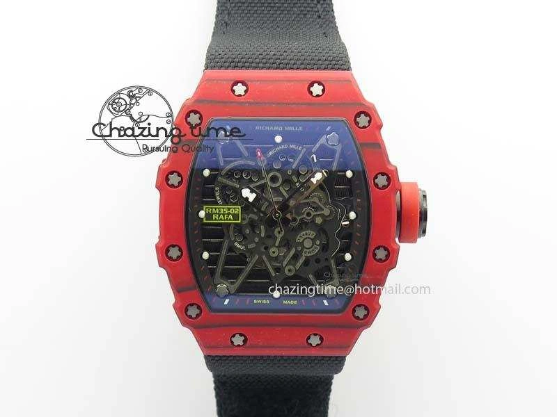 RM 035-2 Red Carbon Black Inner Bezel Skeleton Dial On Black Nylon Strap MIYOTA Efficient 9565