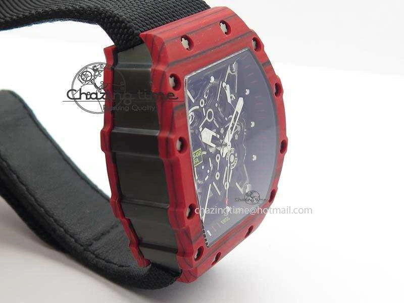 RM 035-2 Red Carbon Black Inner Bezel Skeleton Dial On Black Nylon Strap MIYOTA Efficient 9565