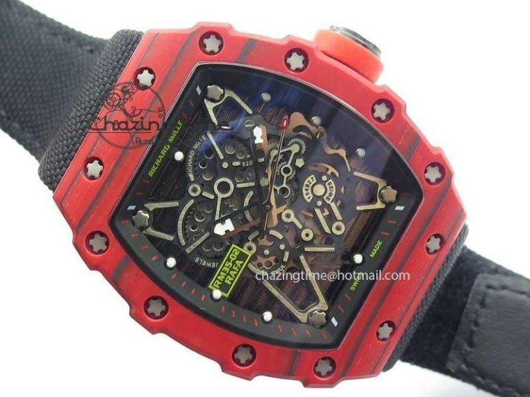 RM 035-2 Red Carbon Black Inner Bezel Skeleton Dial On Black Nylon Strap MIYOTA Efficient 9565