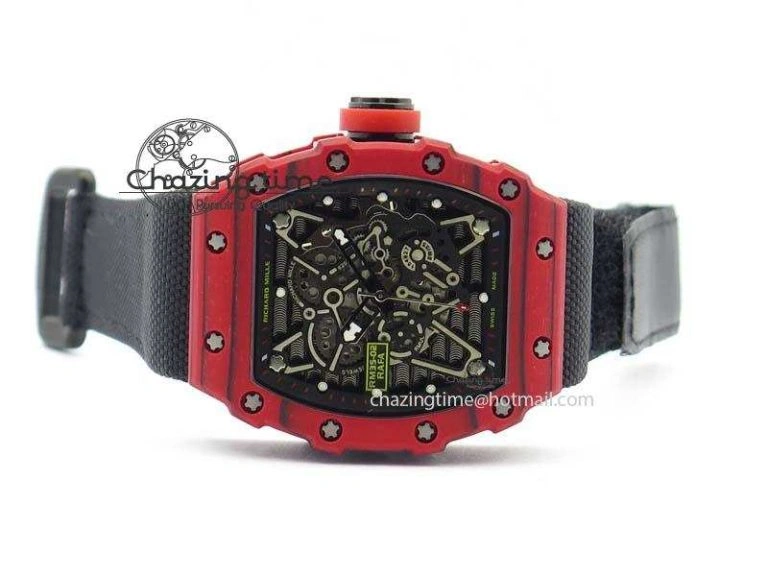 RM 035-2 Red Carbon Black Inner Bezel Skeleton Dial On Black Nylon Strap MIYOTA Efficient 9565