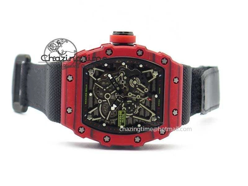 RM 035-2 Red Carbon Black Inner Bezel Skeleton Dial On Black Nylon Strap MIYOTA Efficient 9565