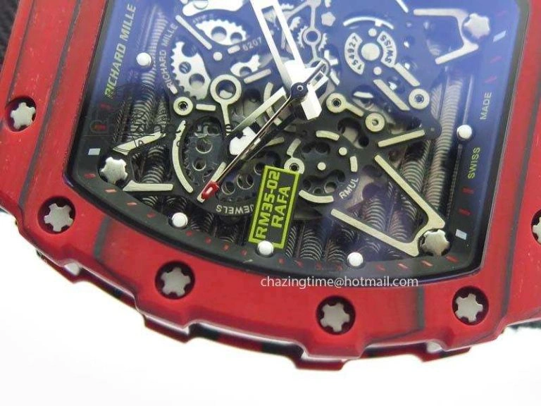 RM 035-2 Red Carbon Black Inner Bezel Skeleton Dial On Black Nylon Strap MIYOTA Efficient 9565