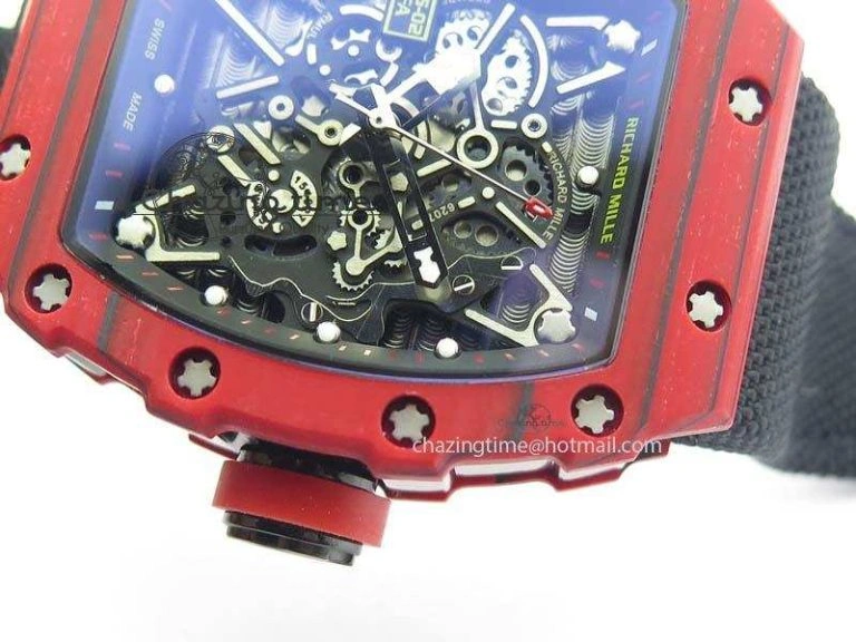 RM 035-2 Red Carbon Black Inner Bezel Skeleton Dial On Black Nylon Strap MIYOTA Efficient 9565
