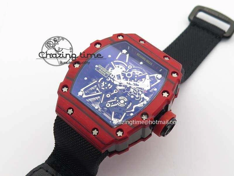RM 035-2 Red Carbon Black Inner Bezel Skeleton Dial On Black Nylon Strap MIYOTA Efficient 9565